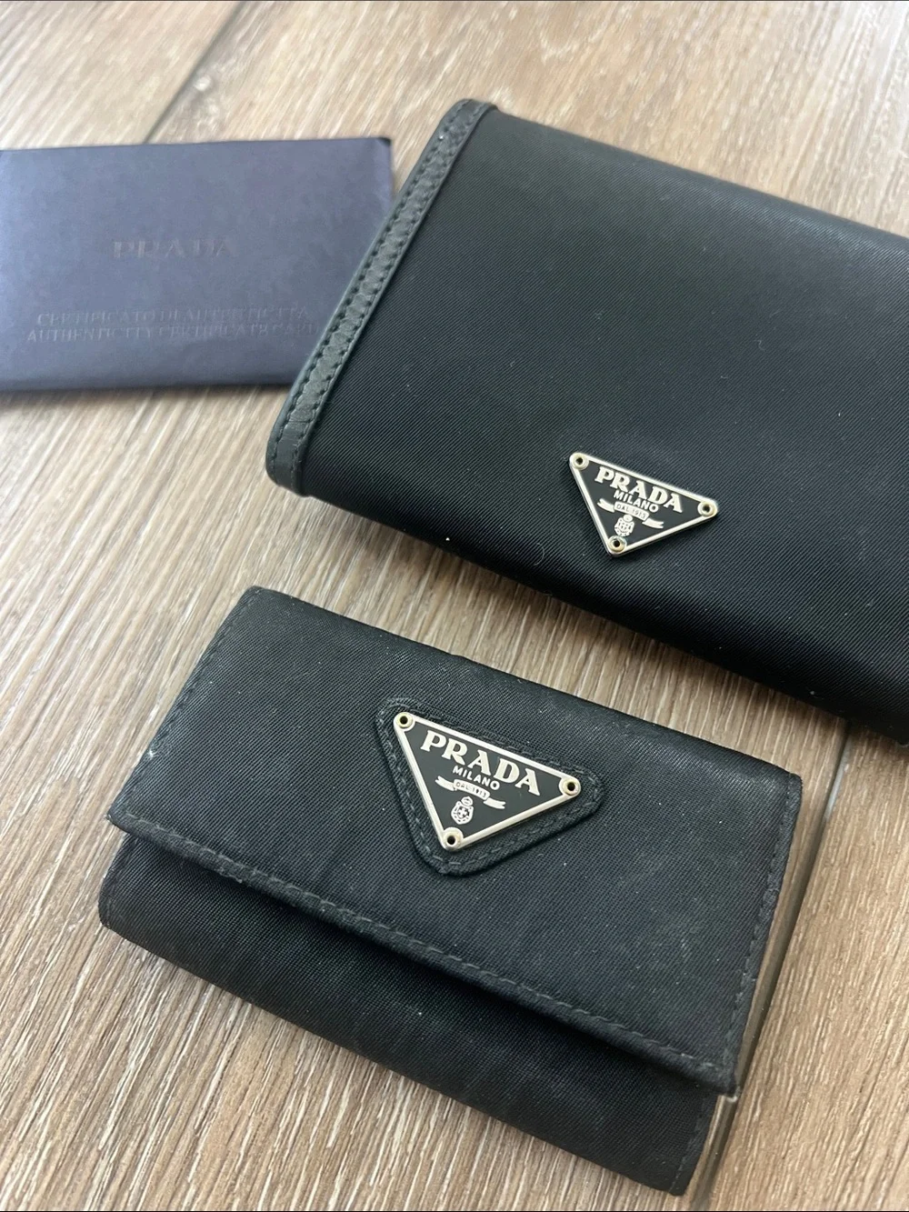 Prada Black Nylon Triangular Logo Wallet Duo